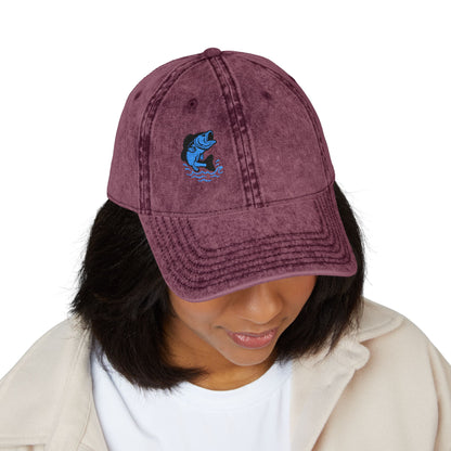 Jumping Fish Vintage Hat – Embroidered Blue Fishing Hat for Anglers, Lake Days, and Outdoor Style