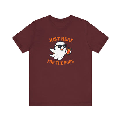 Just Here for the Boos Halloween Shirt – Funny Ghost Drinking Coffee Graphic Tee for Spooky Season