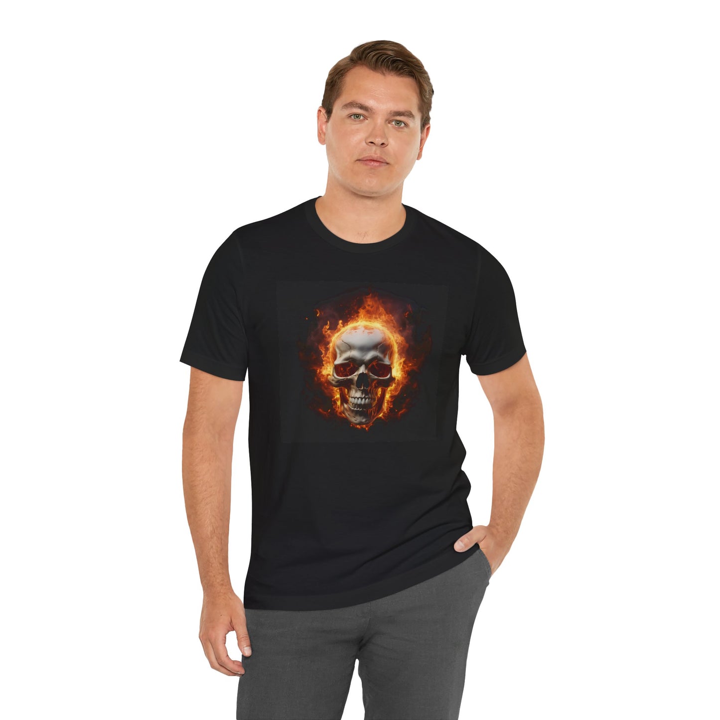 Flaming Skull Halloween Shirt – Intense Fire Skull Graphic Tee for Hardcore Spooky Season Style