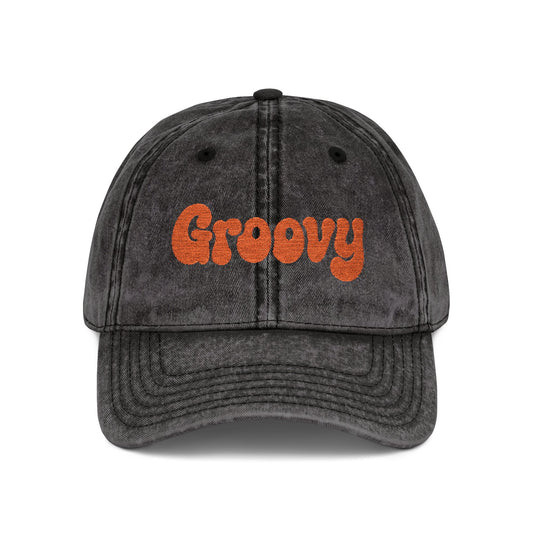 Groovy Vintage Hat – Retro Embroidered Hat with 70s Style Font for Funky Vibes, Chill Days, and Vintage Cool