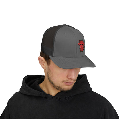 Lil Devil Trucker Hat – Embroidered Cute Mischief Hat with Kawaii Devil