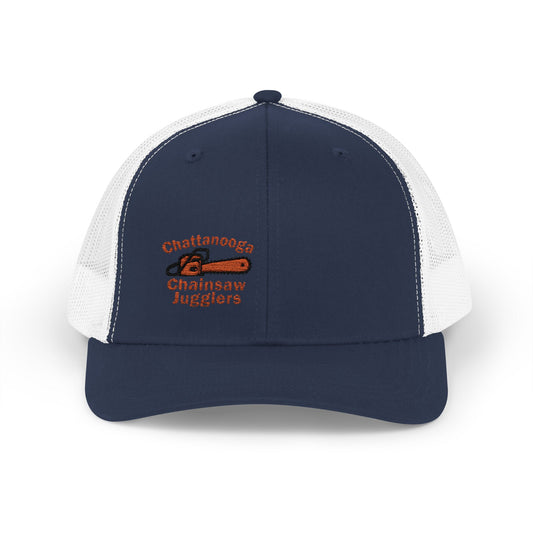 Chattanooga Chainsaw Jugglers Trucker Hat – Embroidered Retro Circus Chaos Hat with Dangercore Energy