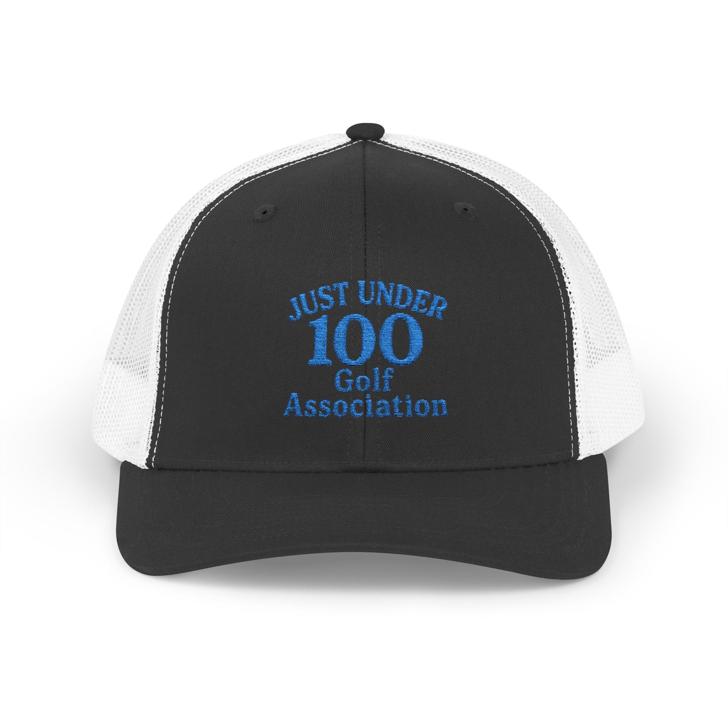 Just Under 100 Golf Trucker Hat – Embroidered Funny Golf Hat for Weekend Golfers and Casual Fairway Vibes. Blue Letters