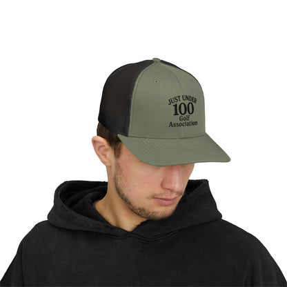 Just Under 100 Golf Trucker Hat – Embroidered Funny Golf Hat for Weekend Golfers and Casual Fairway Vibes. Black Letters