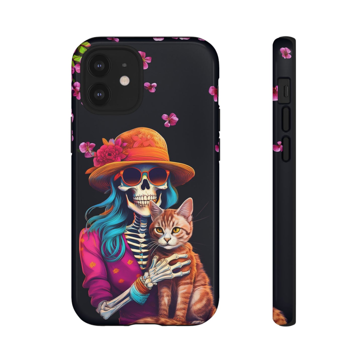 Skeleton holding a Cat Cell Phone Case 001