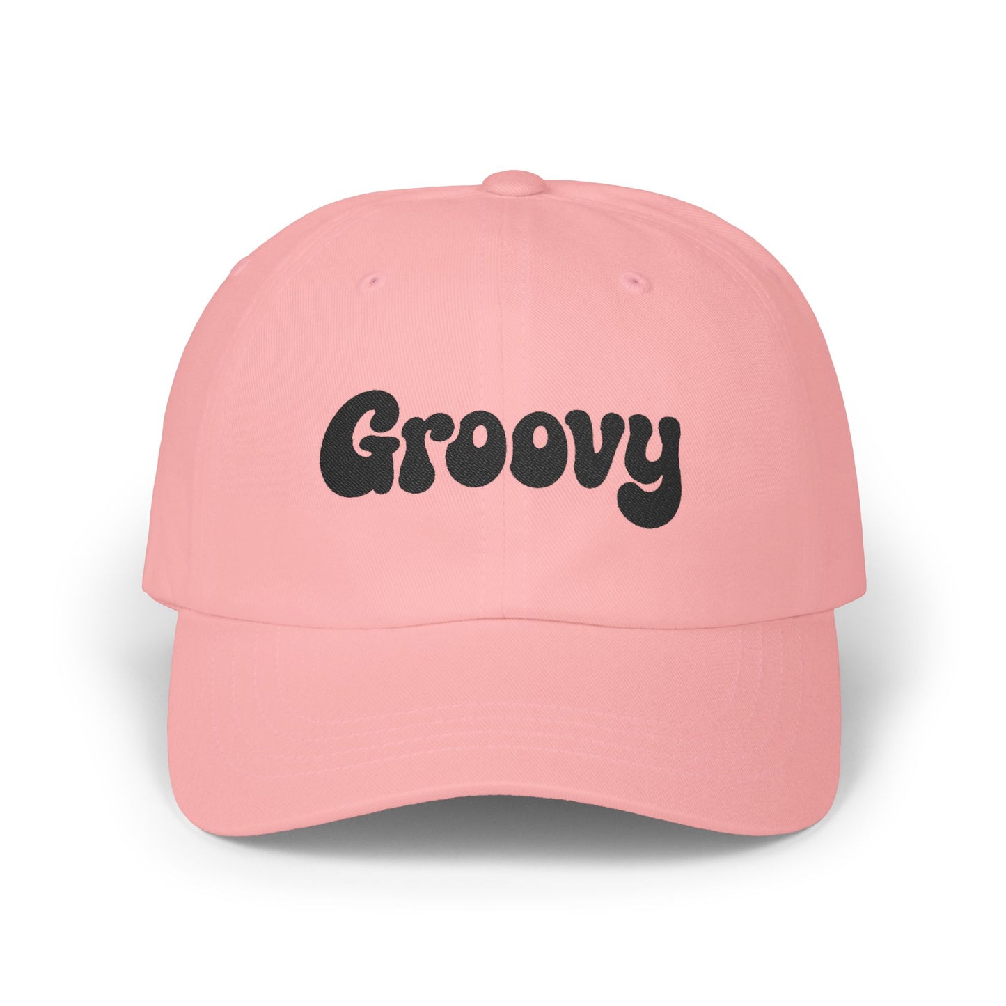 Groovy Classic Dad Hat – Retro Embroidered Hat with 70s Style Font for Funky Vibes, Chill Days, and Vintage Cool. Black Letters