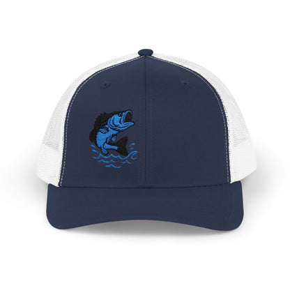 Jumping Fish Trucker Hat – Embroidered Blue Fishing Hat for Anglers, Lake Days, and Outdoor Style