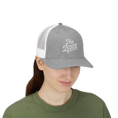The Boss Trucker Hat – Embroidered Statement Hat for Power Moves Only. White Letters