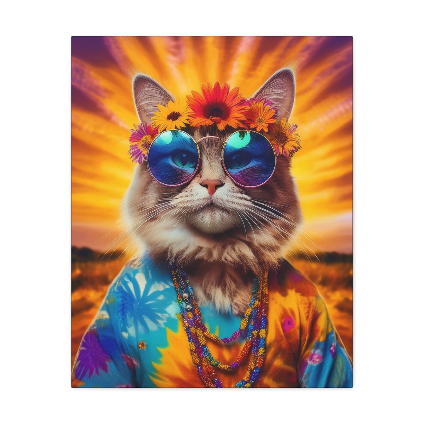 Purr-fect Guru Cat Hippie Canvas Art | Stretched Matte Wall Decor