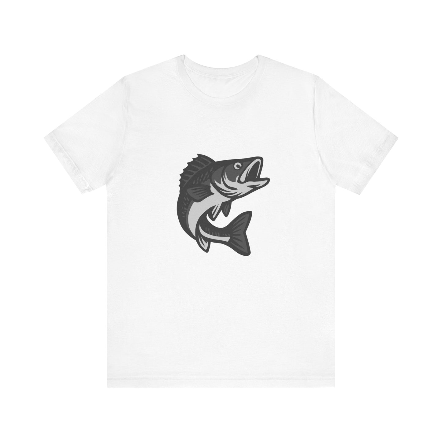 Walleye Fishing Graphic T-Shirt – Dark Theme Grayscale Freshwater Game Fish Design on Black Tee with Angler Energy and Modern Ghost Effect. Unisex Jersey Short Sleeve Tee