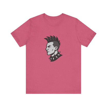 Punk Guy Graphic T-Shirt – Dark Theme Grayscale Mohawk Portrait on Black Tee with Attitude and Subtle Modern Ghost Effect. Unisex Jersey Short Sleeve Tee
