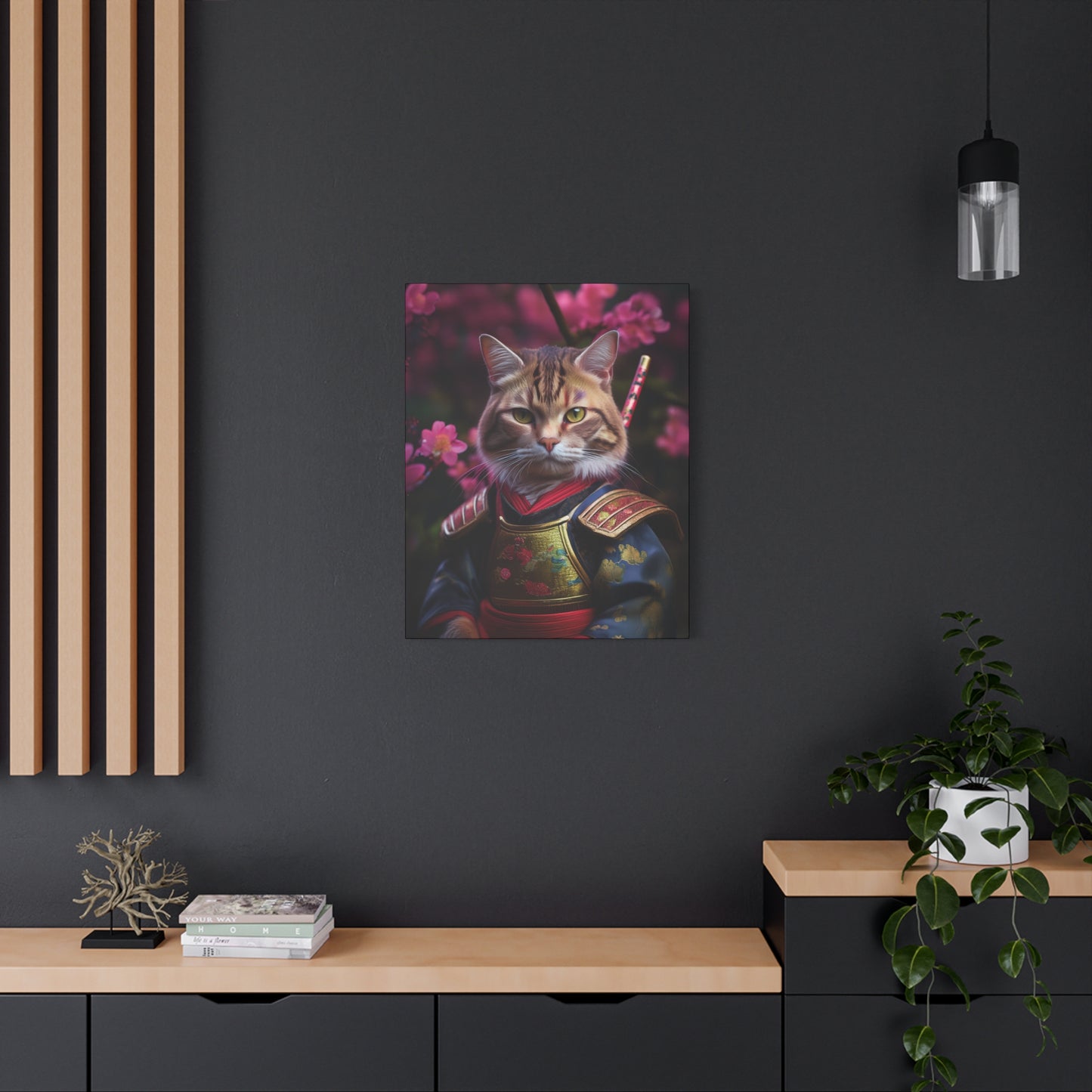 Samurai Meowster Canvas Art | Stretched Matte Wall Decor