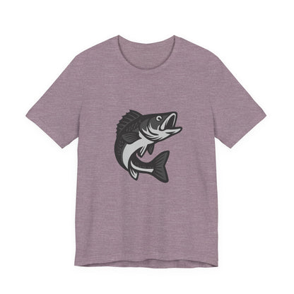 Walleye Fishing Graphic T-Shirt – Dark Theme Grayscale Freshwater Game Fish Design on Black Tee with Angler Energy and Modern Ghost Effect. Unisex Jersey Short Sleeve Tee