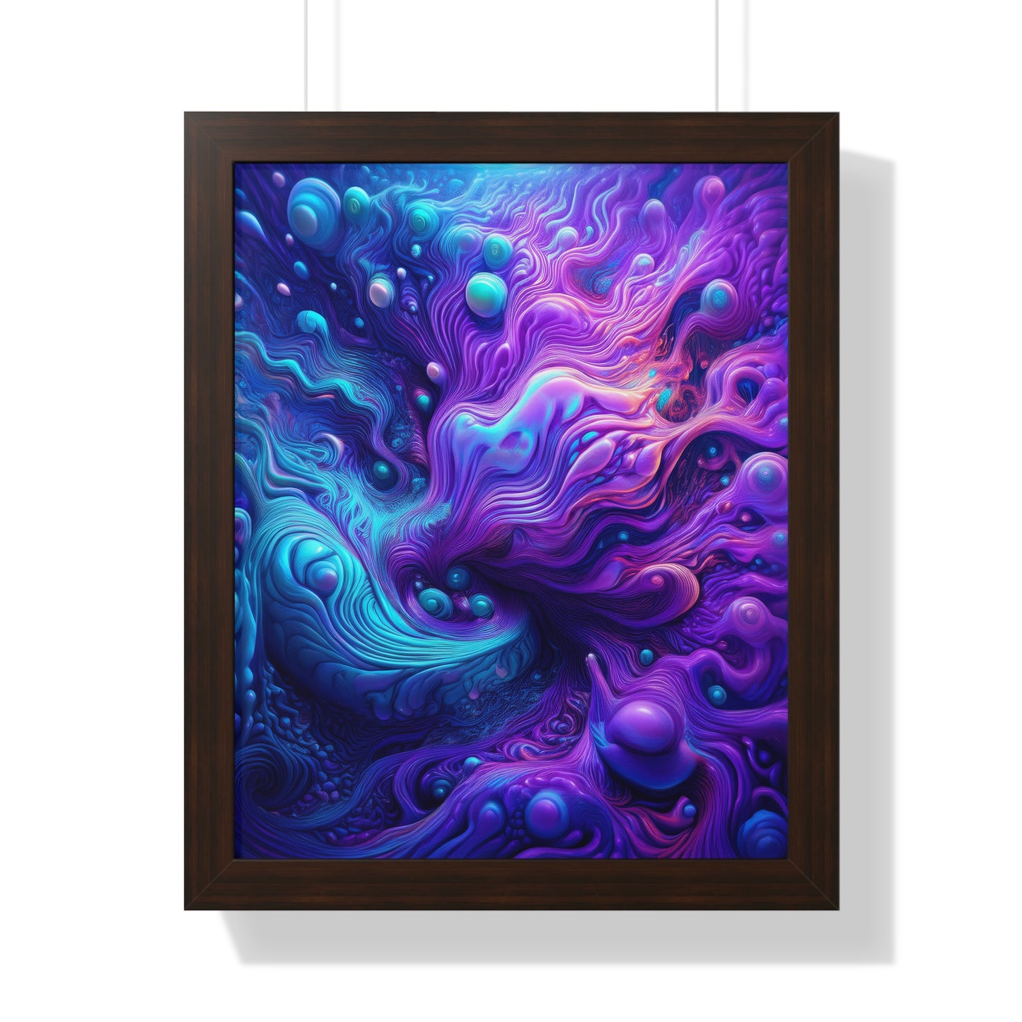 Ethereal Depths Abstract Art Framed Vertical Poster - Vibrant Purple and Blue Design for Home Decor