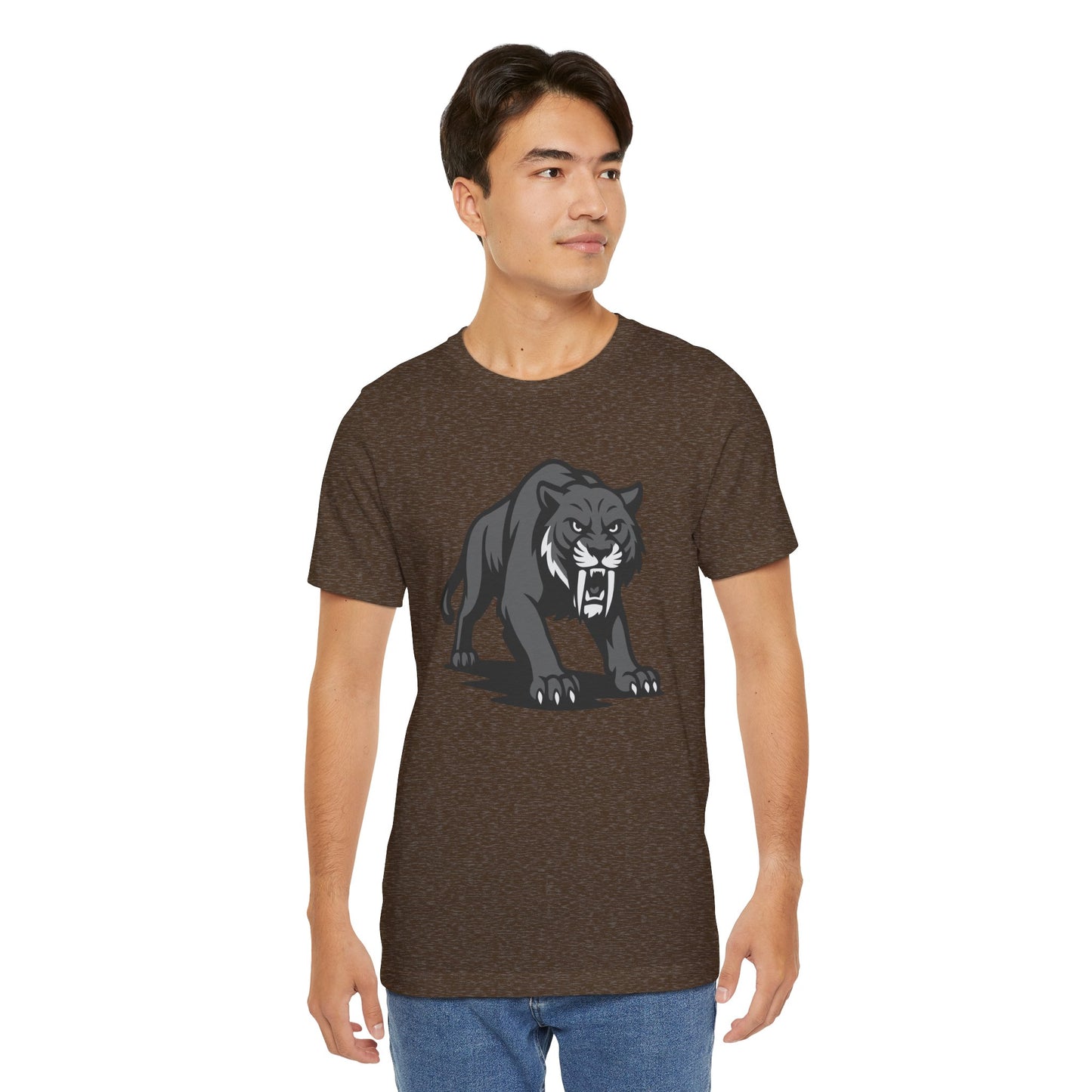Saber-Tooth Tiger Graphic Tee Dark Theme – Fierce Prehistoric Vector Design with Modern Edge