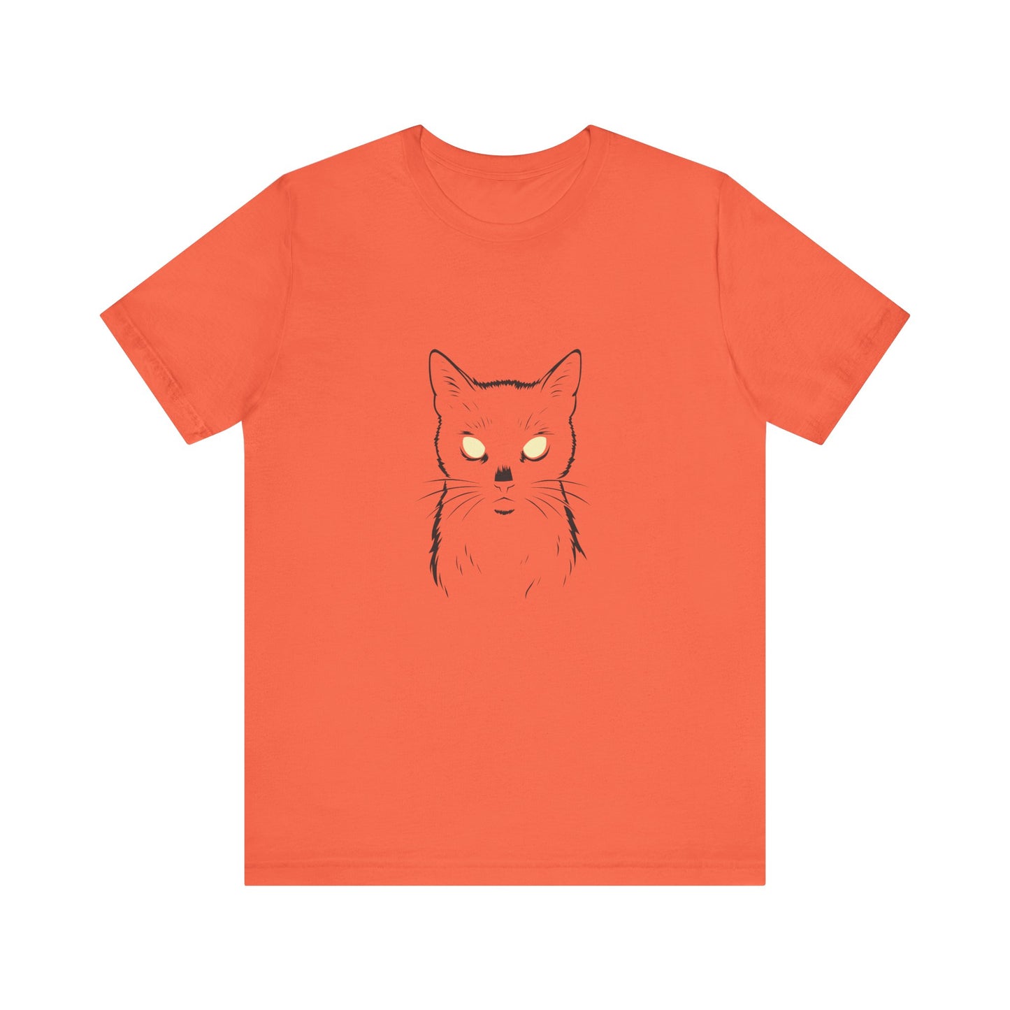 Ghost Cat Eyes Tee – Dark Theme Black Cat Outline with Transparent Face and Glowing Stare. Unisex Jersey Short Sleeve Tee