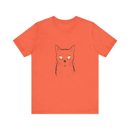 Ghost Cat Eyes Tee – Dark Theme Black Cat Outline with Transparent Face and Glowing Stare. Unisex Jersey Short Sleeve Tee