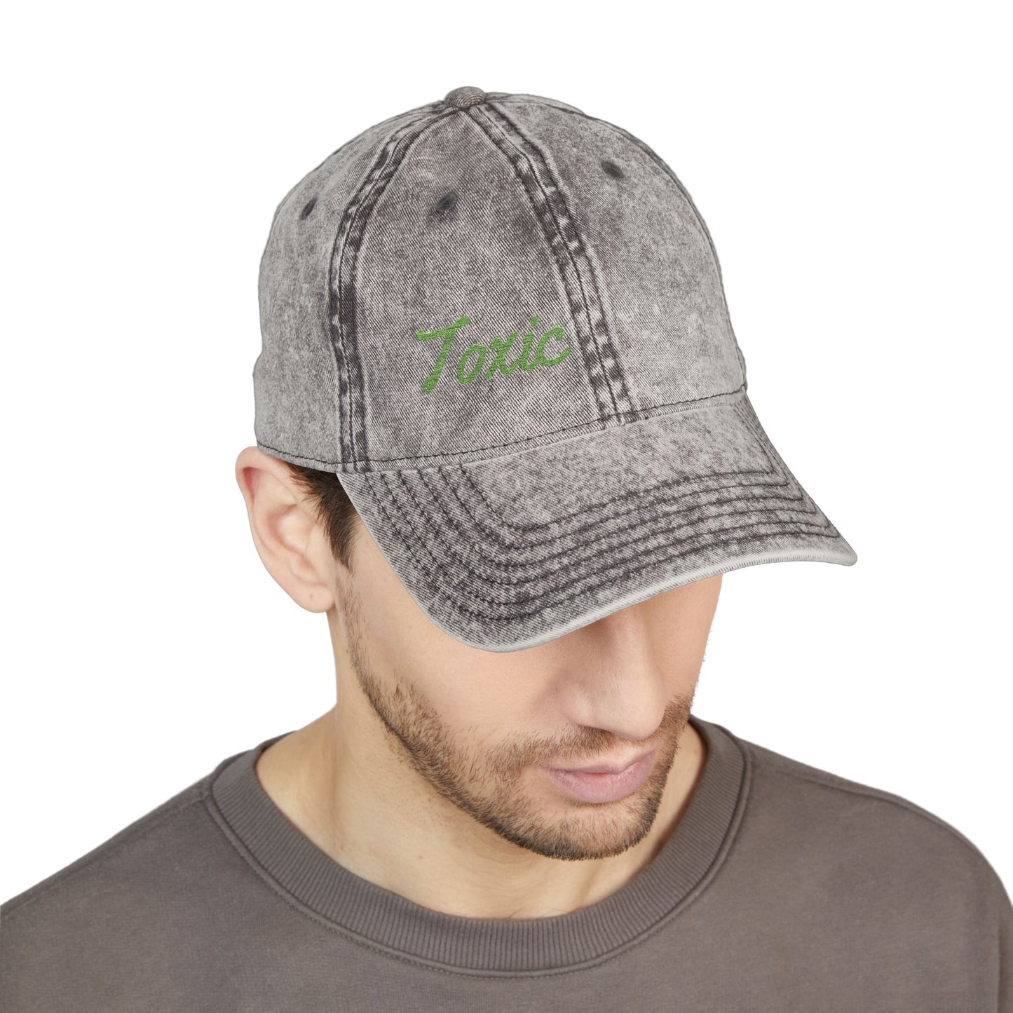Toxic Vintage Hat – Embroidered Green Script Hat for Ironic Vibes and Bold Personality