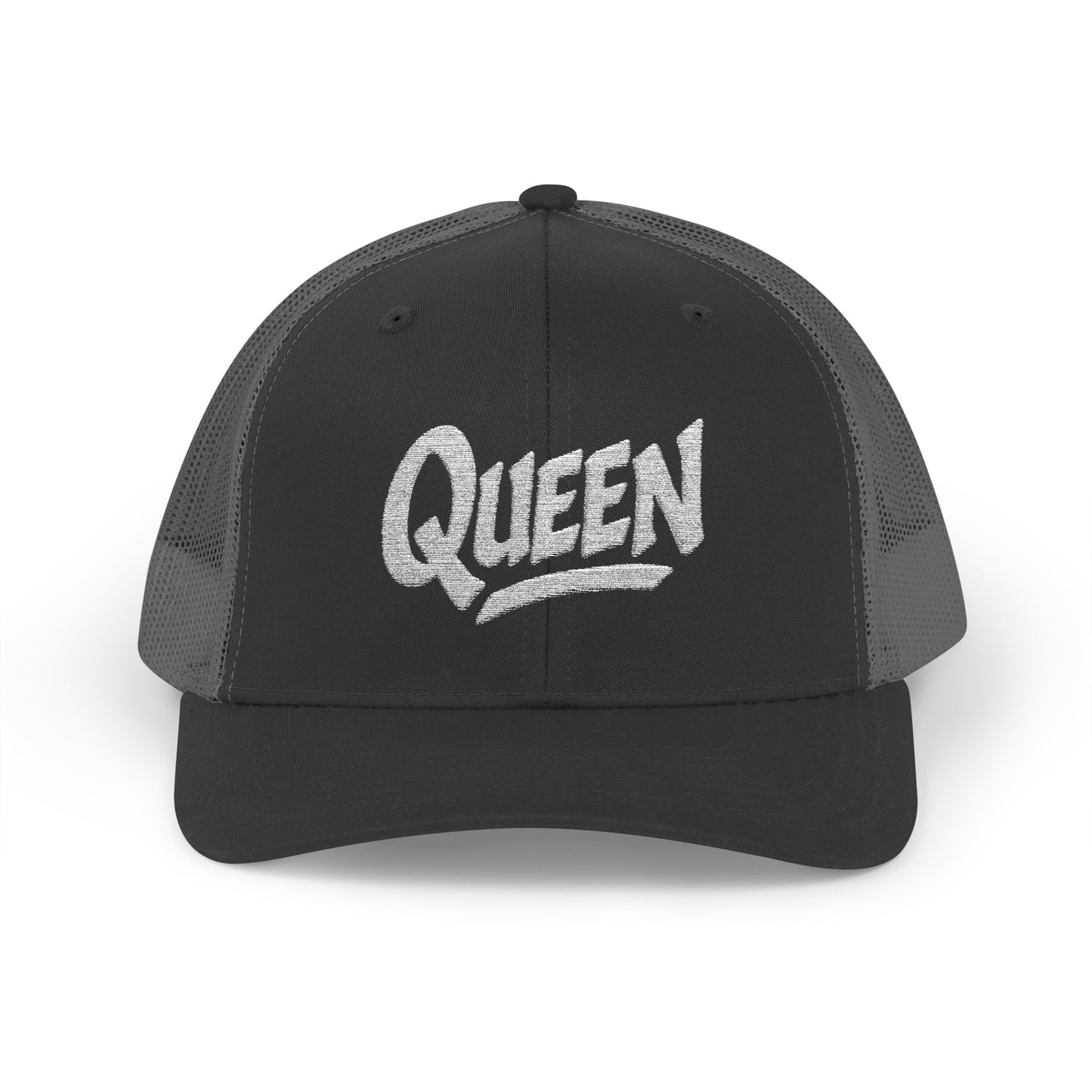 Queen Trucker Hat – Embroidered Crown Hat for Confident Women. White Letters