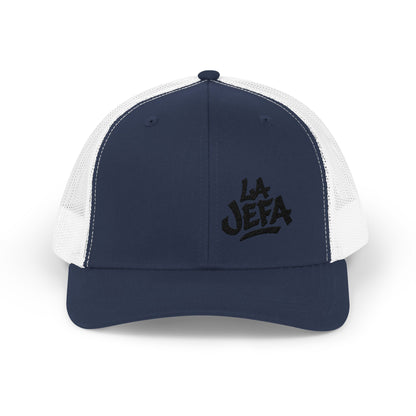 La Jefa Trucker Hat – Embroidered Latina Boss Hat for Bold Women. Black Letters
