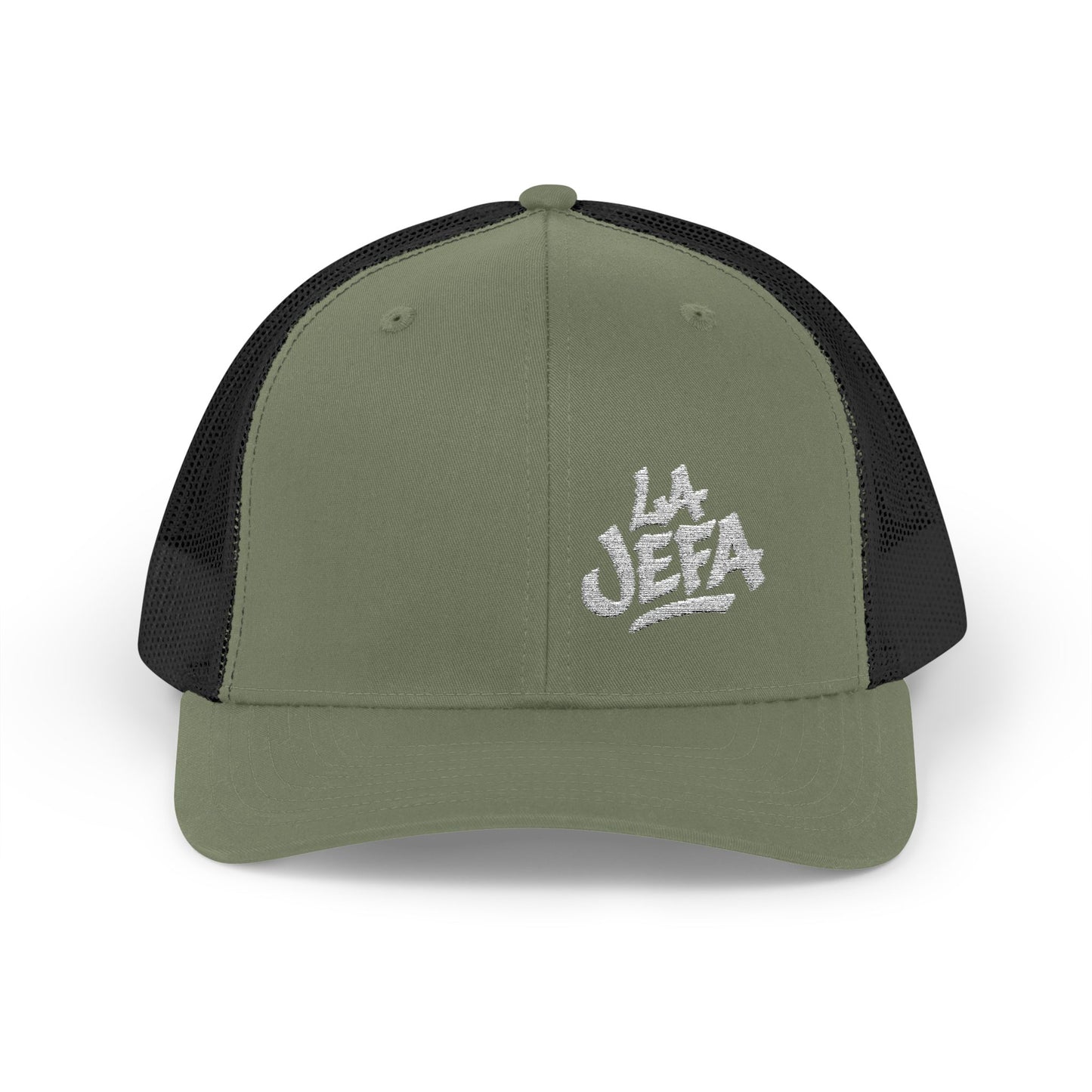 La Jefa Trucker Hat – Embroidered Latina Boss Hat for Bold Women. White Letters