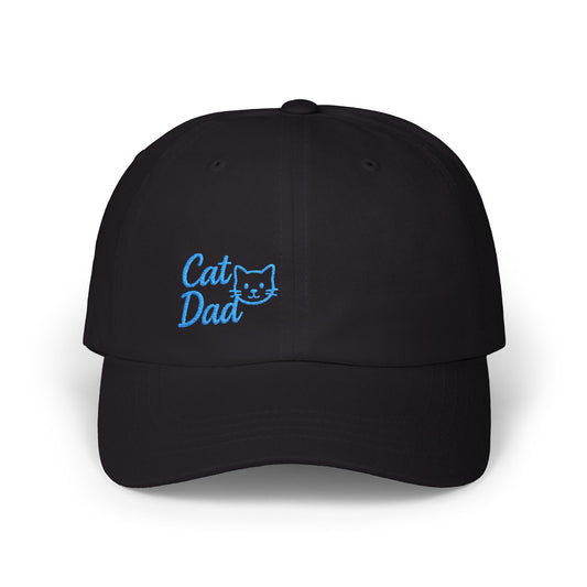 Cat Dad Classic Dad Hat – Embroidered Minimalist Cat Face Hat for Proud Pet Dads and Feline Fans. Blue Letters