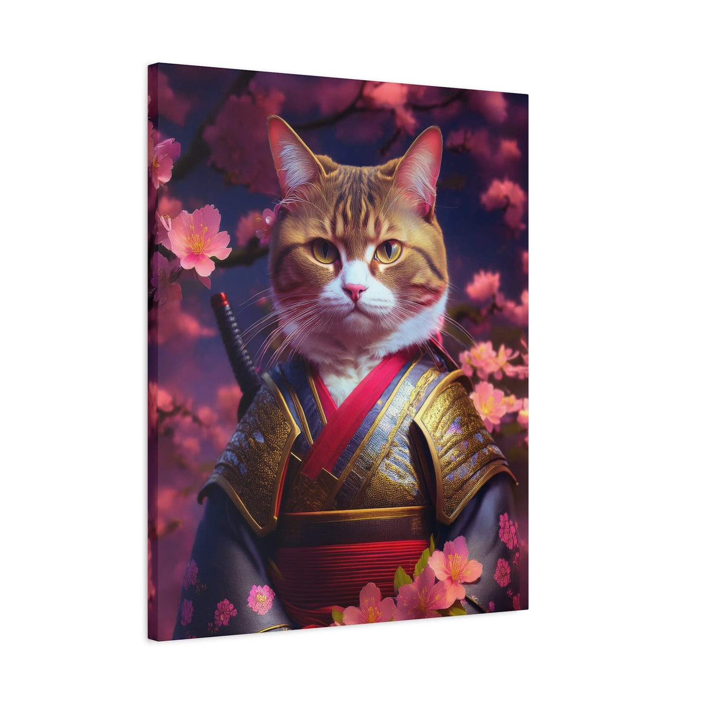 Female Cat Samurai Canvas Art | Stretched Matte Wall Decor 001