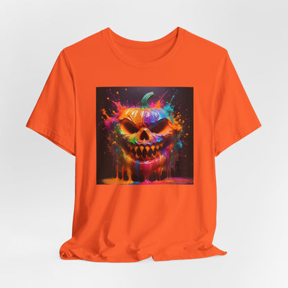 Neon Splatter Pumpkin Halloween Shirt – Vibrant Dripping Jack-o’-Lantern Graphic Tee for Bold Spooky Style