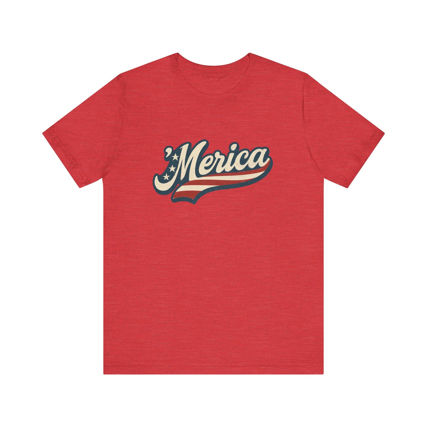 'Merica Vintage Script Shirt – Patriotic Retro USA Tee for 4th of July – Independence Day American Pride Design. Unisex Jersey Short Sleeve Tee