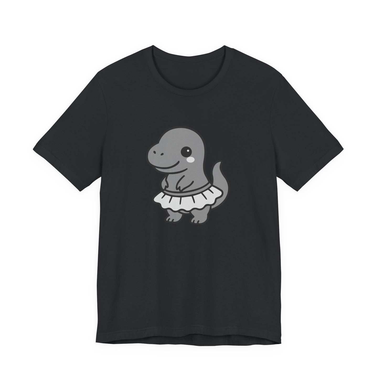 Kawaii T-Rex Dancer Graphic Tee Dark Theme – Cute Dinosaur in Skirt Vector Design