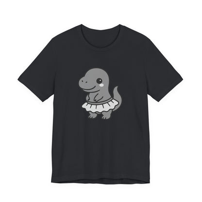 Kawaii T-Rex Dancer Graphic Tee Dark Theme – Cute Dinosaur in Skirt Vector Design