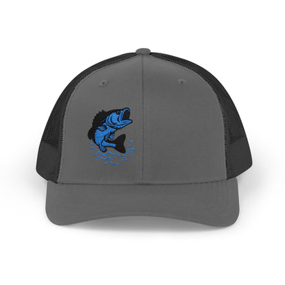 Jumping Fish Trucker Hat – Embroidered Blue Fishing Hat for Anglers, Lake Days, and Outdoor Style
