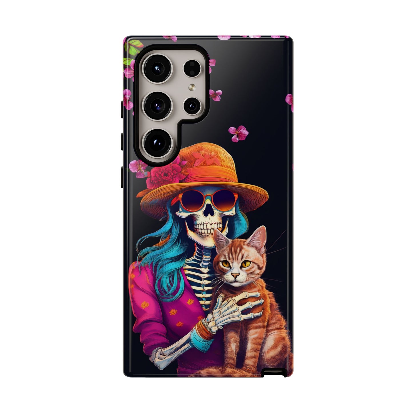 Skeleton holding a Cat Cell Phone Case 001