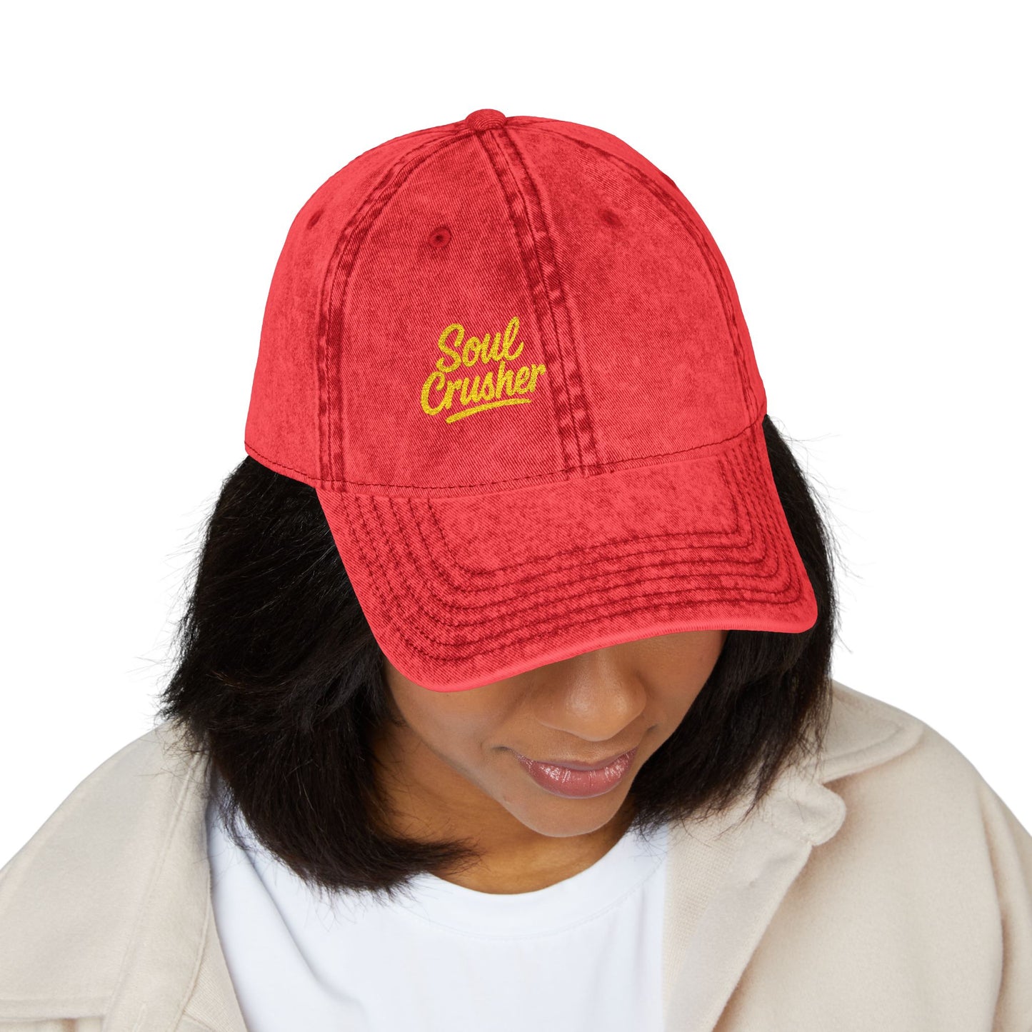 Soul Crusher Vintage Hat – Clean Script Hat with Bold Edge for Heartbreakers, Villains, and Power Moves