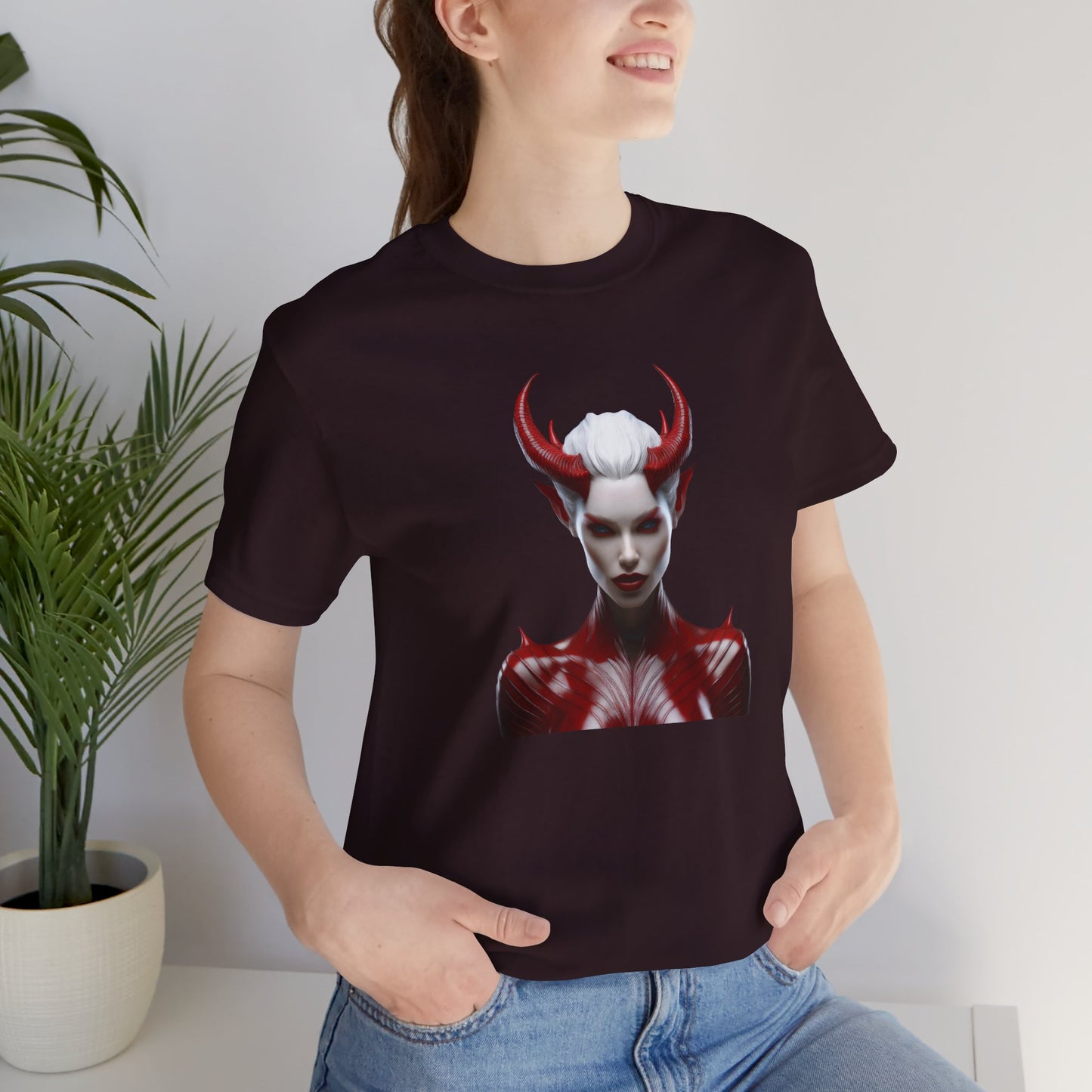 Fierce Devil Woman Halloween Shirt – Seductive Demon Graphic Tee for Bold Halloween Style