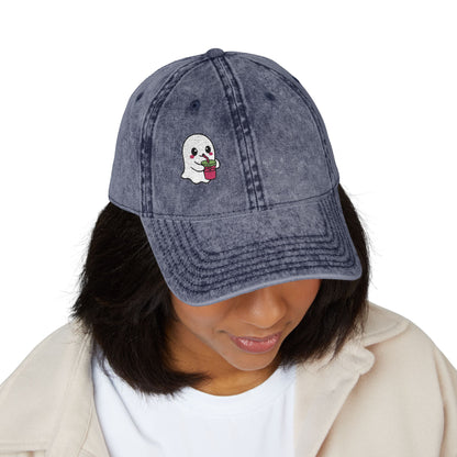 Cute Ghost Vintage Hat – Embroidered Kawaii Ghost Drinking Hat for Halloween Vibes and Everyday Boo Energy