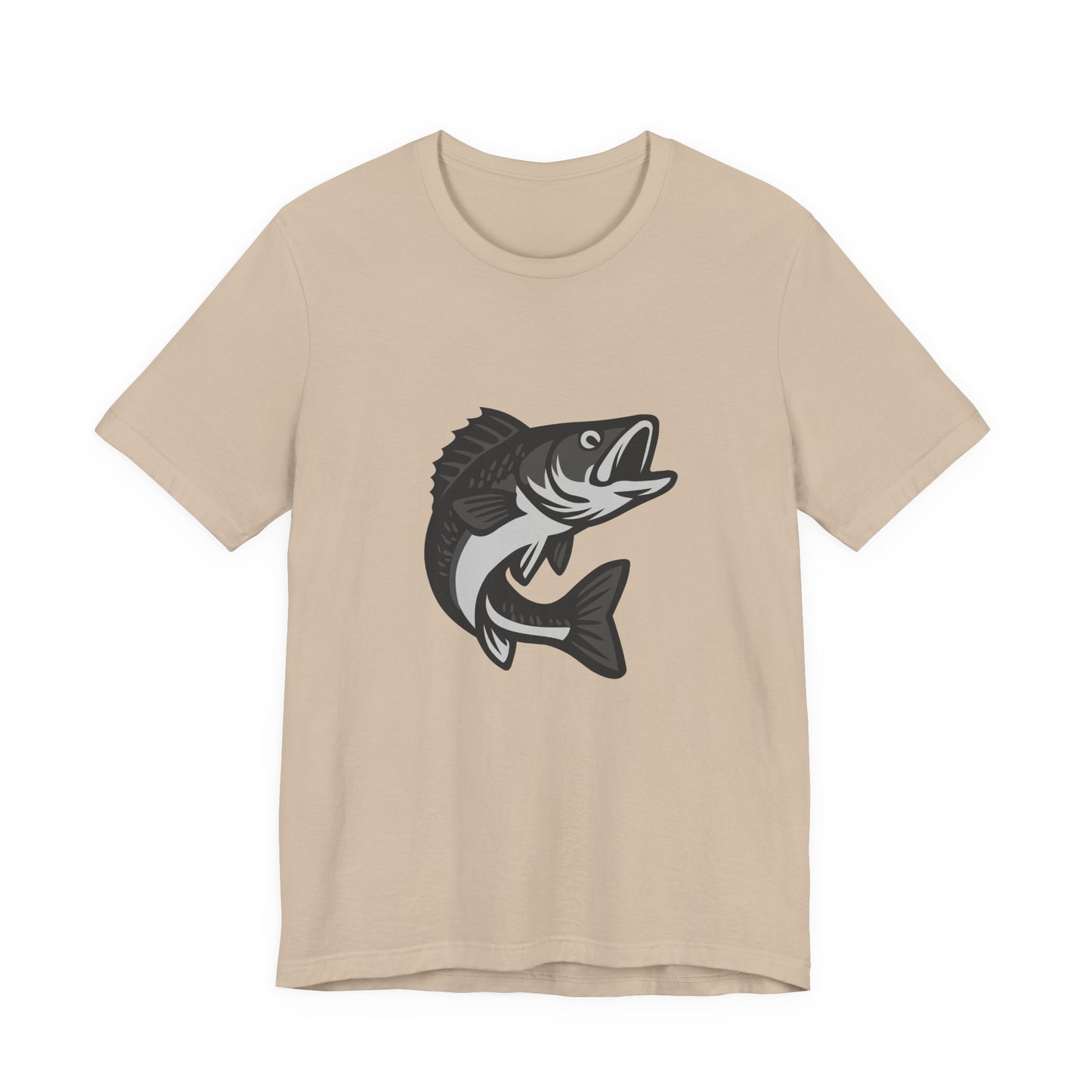 Walleye Fishing Graphic T-Shirt – Dark Theme Grayscale Freshwater Game Fish Design on Black Tee with Angler Energy and Modern Ghost Effect. Unisex Jersey Short Sleeve Tee
