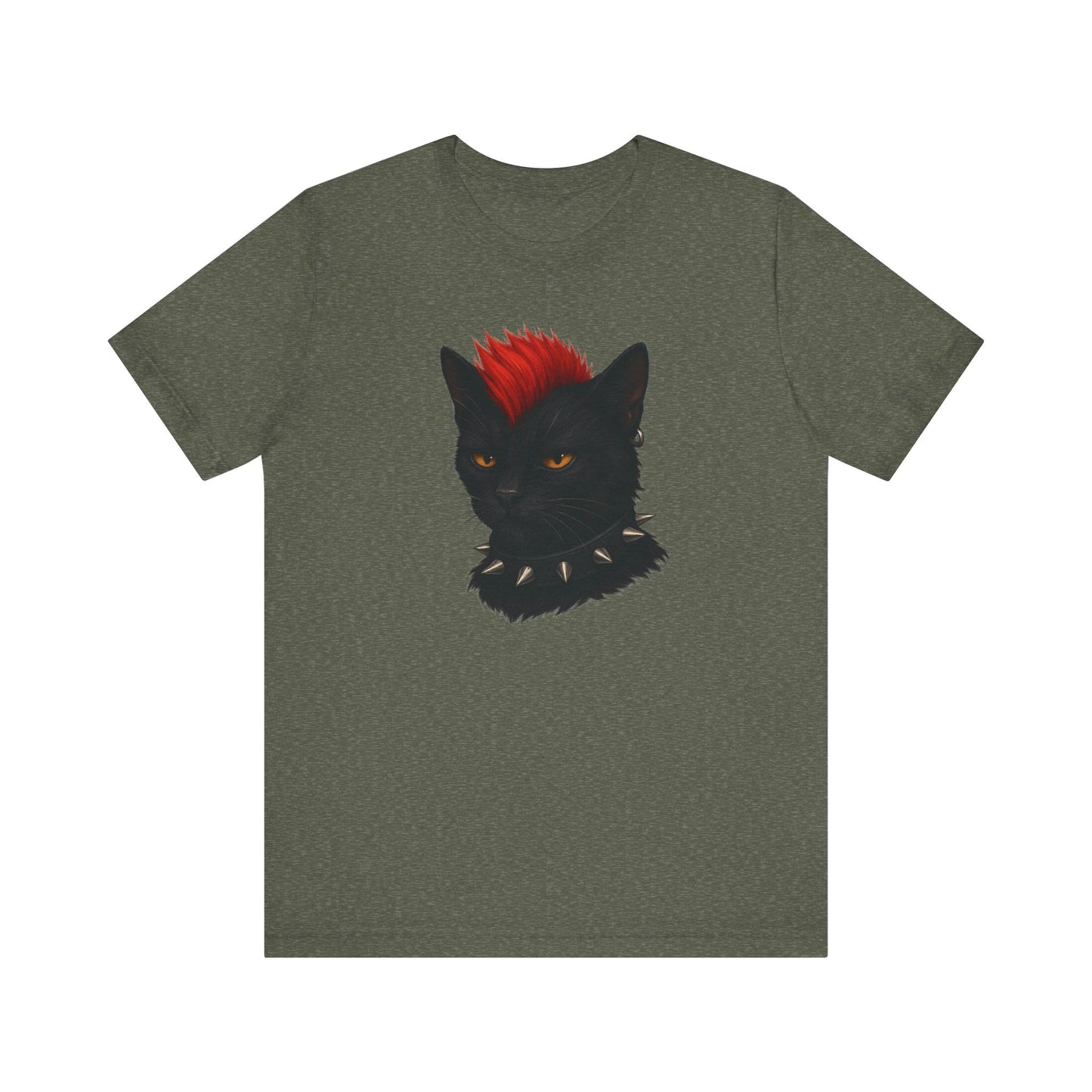 Punk Rock Black Cat Graphic Tee Dark Theme – Spiked Collar Rebel Feline Design