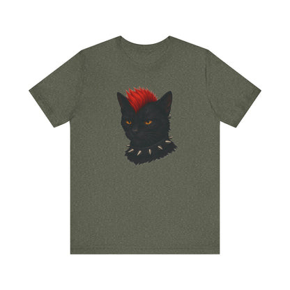 Punk Rock Black Cat Graphic Tee Dark Theme – Spiked Collar Rebel Feline Design
