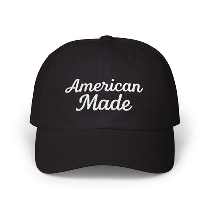 American Made Classic Dad Hat – Embroidered Patriotic Baseball Hat with Retro Script for USA Pride and Everyday Wear. White Letters
