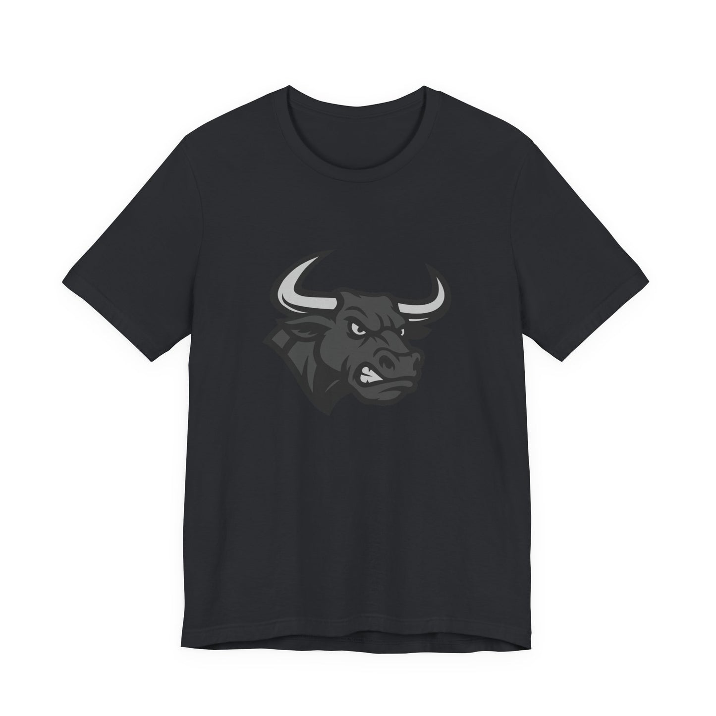 Angry Bull Graphic T-Shirt – Dark Theme Grayscale Bull Head Design on Black Tee for Streetwear, Gym, or Bold Urban Style. Unisex Jersey Short Sleeve Tee