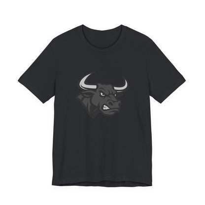 Angry Bull Graphic T-Shirt – Dark Theme Grayscale Bull Head Design on Black Tee for Streetwear, Gym, or Bold Urban Style. Unisex Jersey Short Sleeve Tee