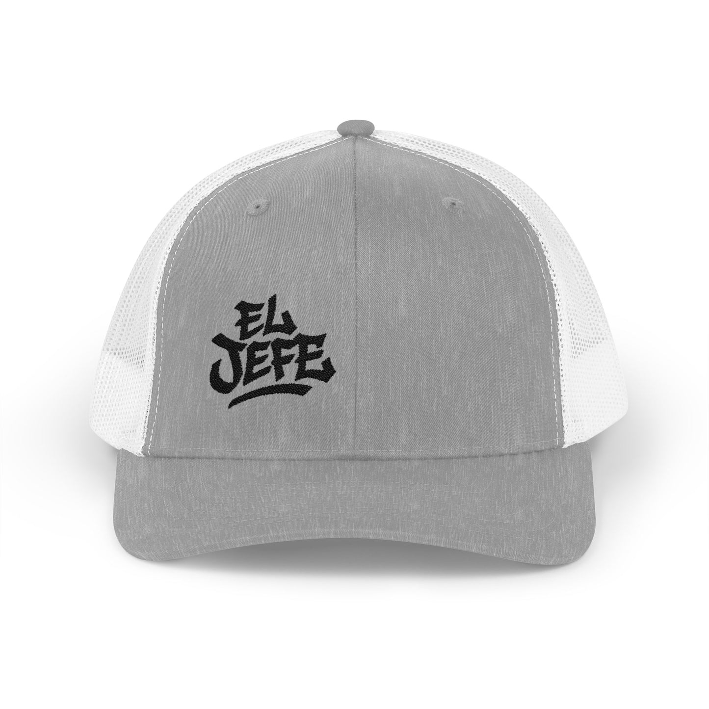 El Jefe Trucker Hat – Embroidered Bold Text Hat for Boss Energy, Leadership Style, and Latin Flair. Black Letters