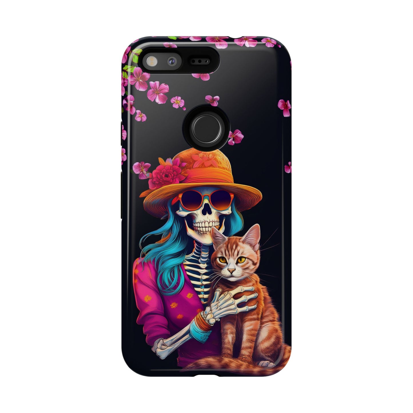 Skeleton holding a Cat Cell Phone Case 001