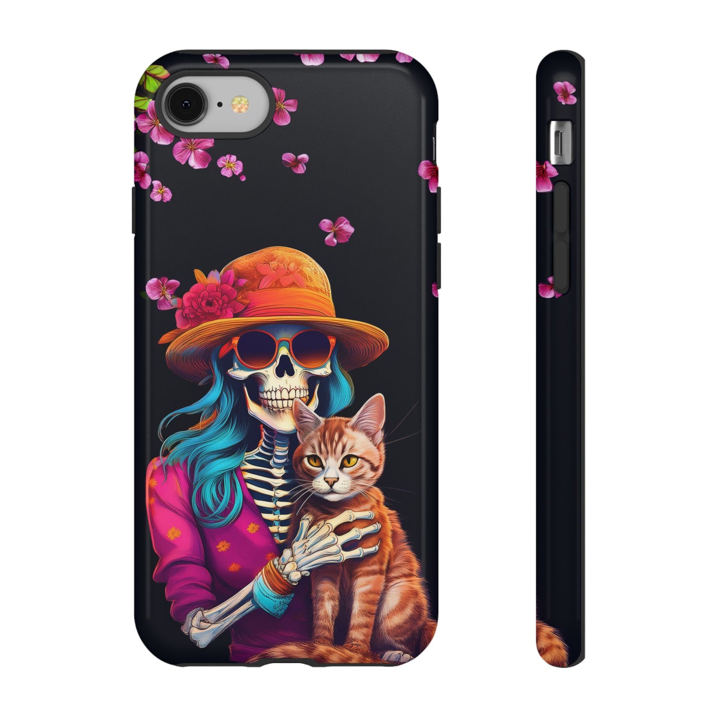 Skeleton holding a Cat Cell Phone Case 001