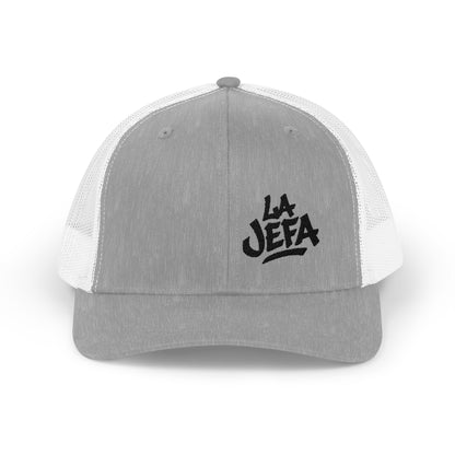 La Jefa Trucker Hat – Embroidered Latina Boss Hat for Bold Women. Black Letters
