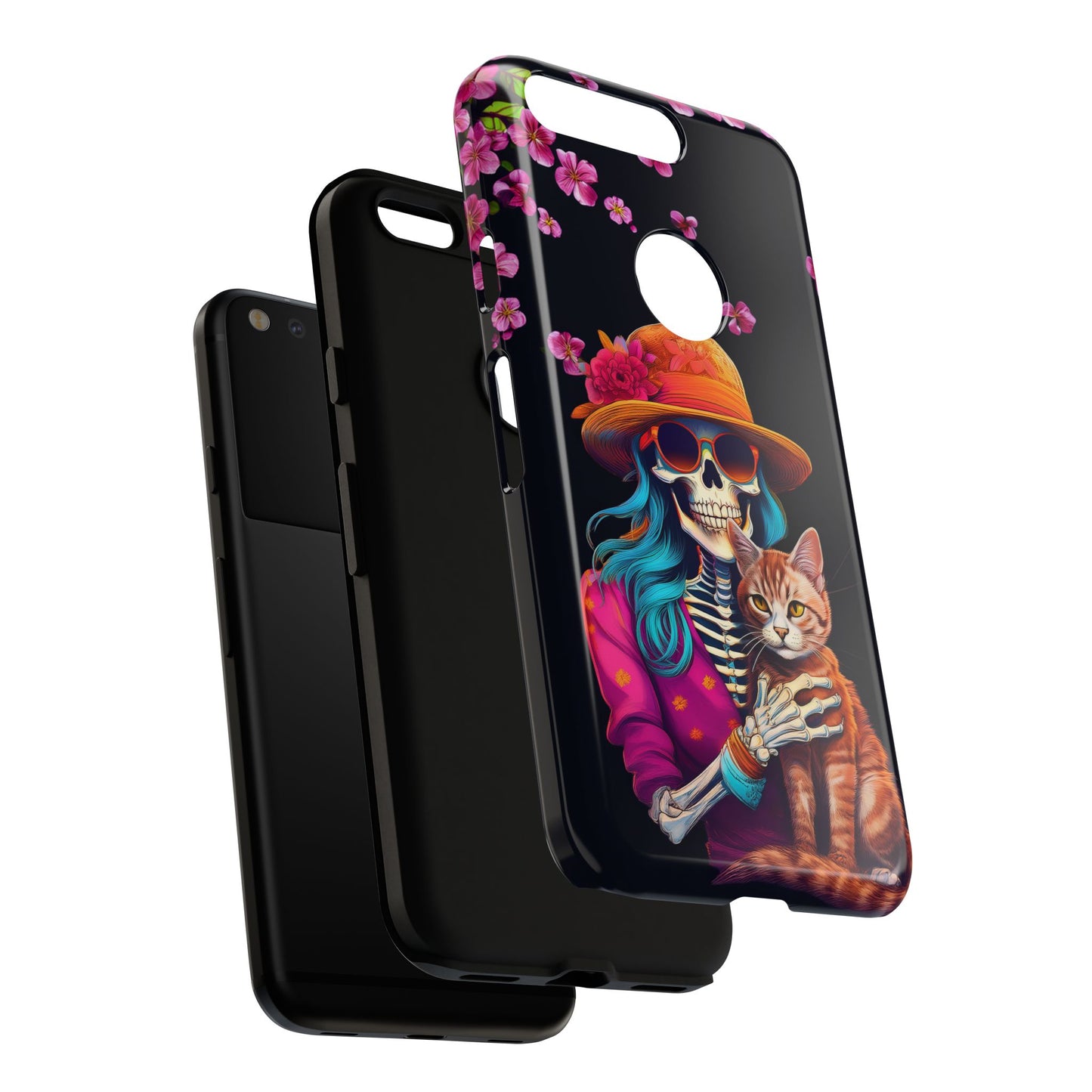 Skeleton holding a Cat Cell Phone Case 001