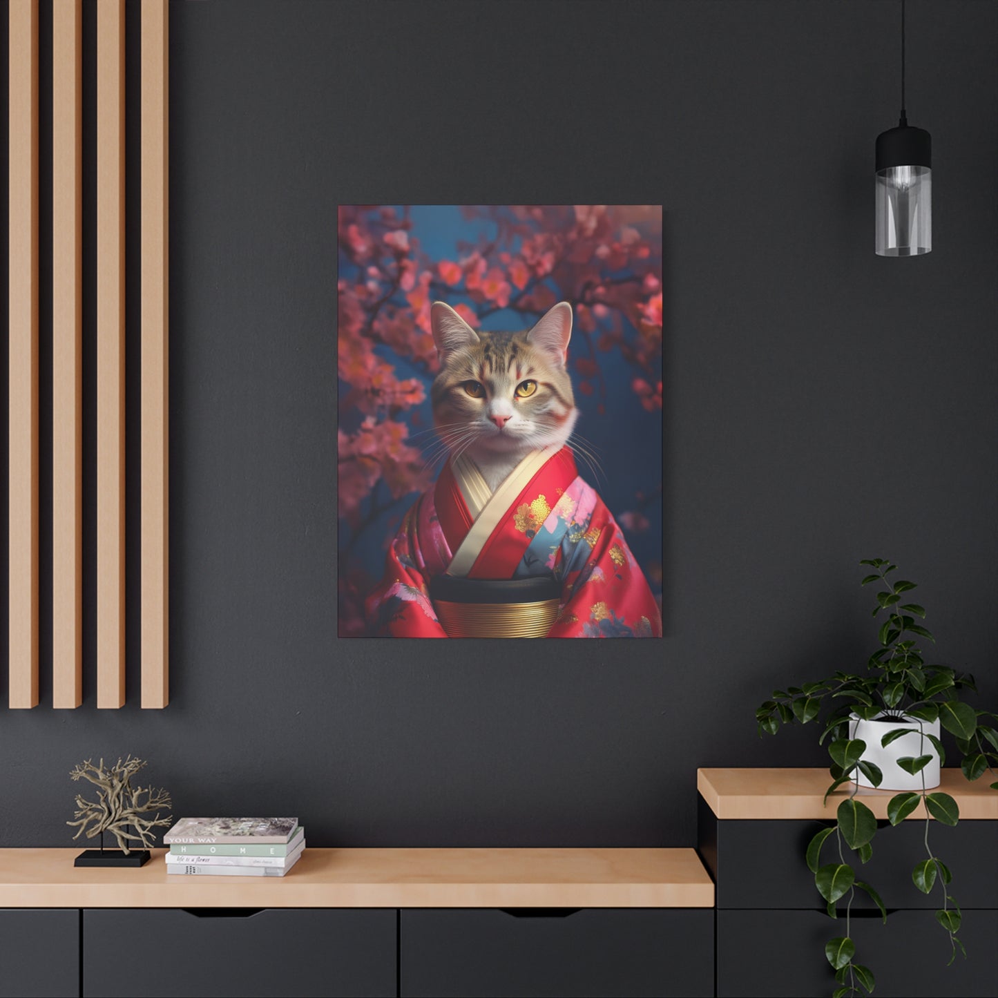 Cat Geisha Canvas Art | Stretched Matte Wall Decor 002