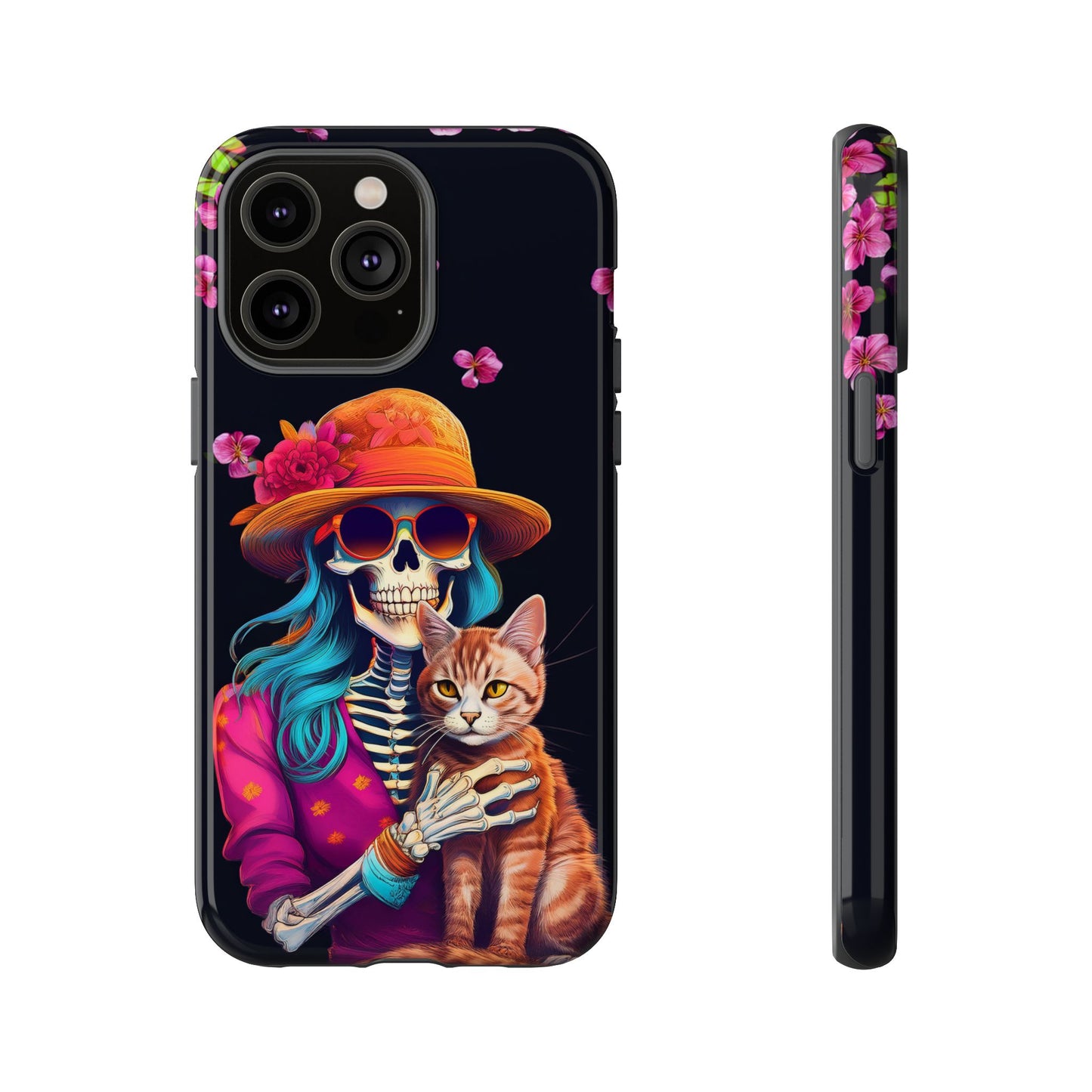 Skeleton holding a Cat Cell Phone Case 001