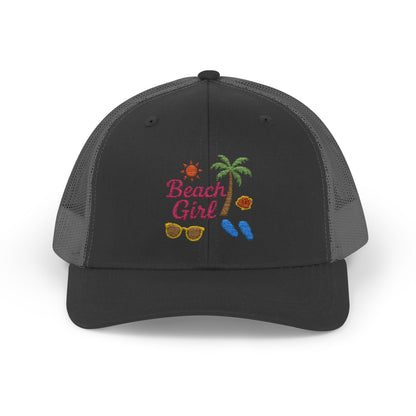 Beach Girl Trucker Hat – Embroidered Summer Vibes Hat for Coastal Queens